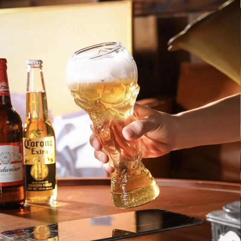Trophy Shaped Glass Cup, Sports Theme Souvenir, Ideal for Bar/Dining/Home, Essential for Viewing Parties, Soccer Fan Gift