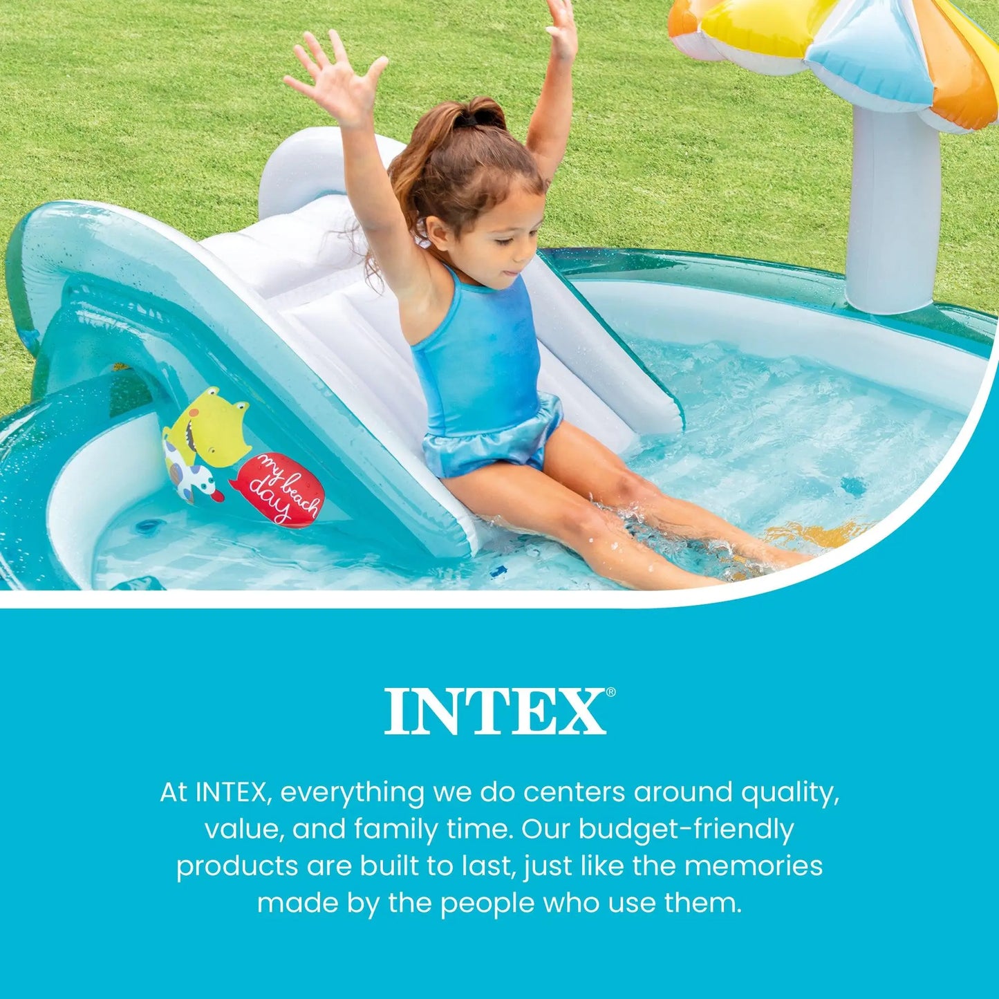 Intex 57165EP Gator Outdoor Inflatable Kiddie Pool Water Play Center with Slide