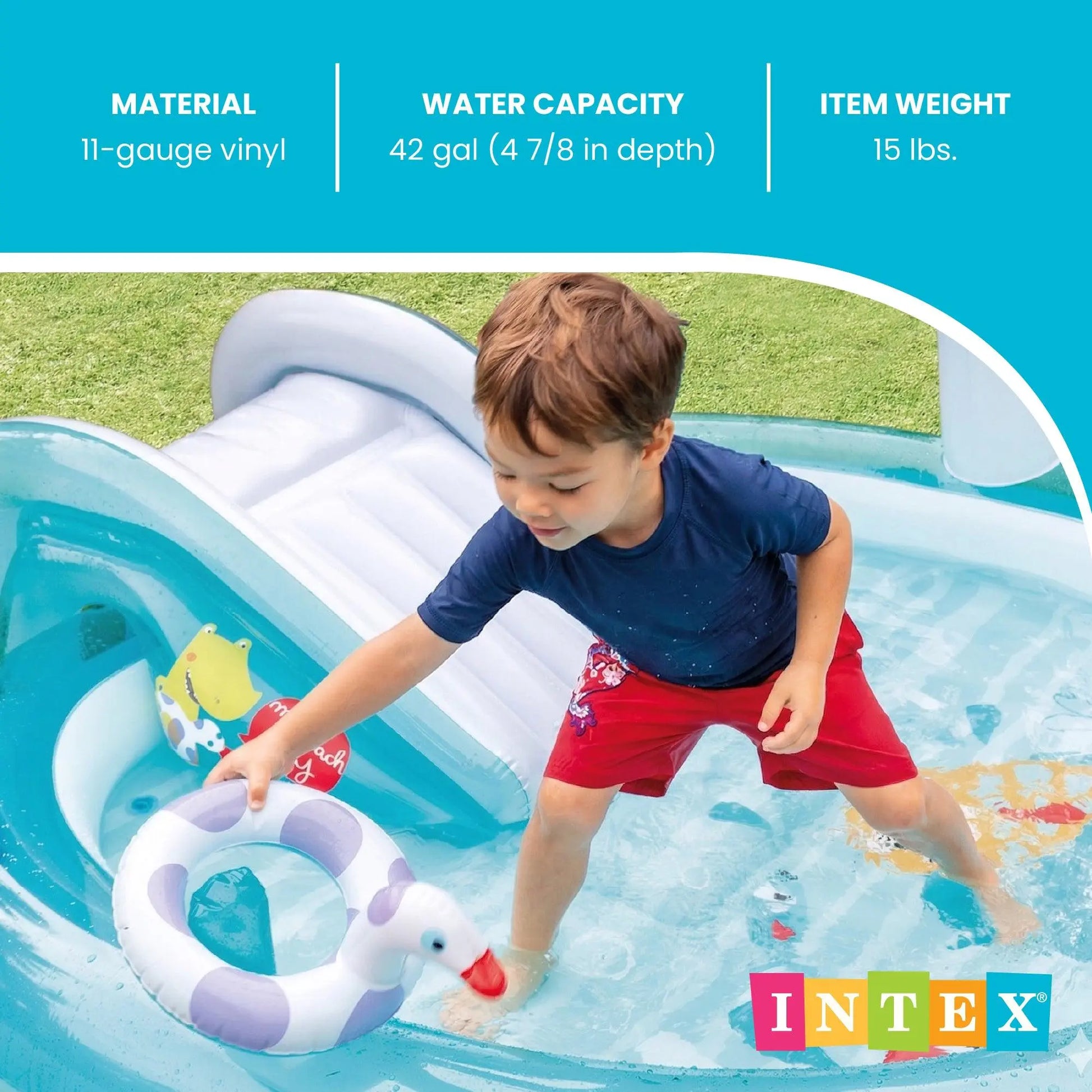 Intex 57165EP Gator Outdoor Inflatable Kiddie Pool Water Play Center with Slide