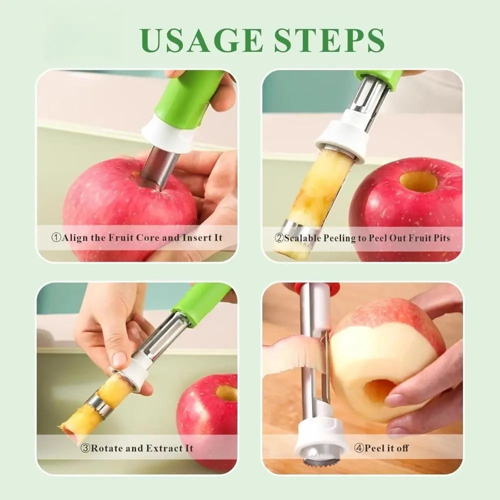 Multifunctional Retractable Stainless Steel Peeler 2 in 1 Apple Peeler Corer Slicer Easy Grip Kitchen Gadget for Fruit Vegetable (Red)