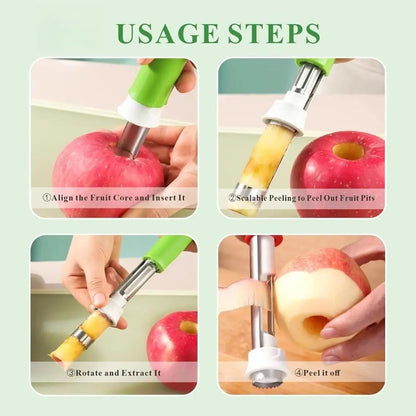 Multifunctional Retractable Stainless Steel Peeler 2 in 1 Apple Peeler Corer Slicer Easy Grip Kitchen Gadget for Fruit Vegetable (Red)