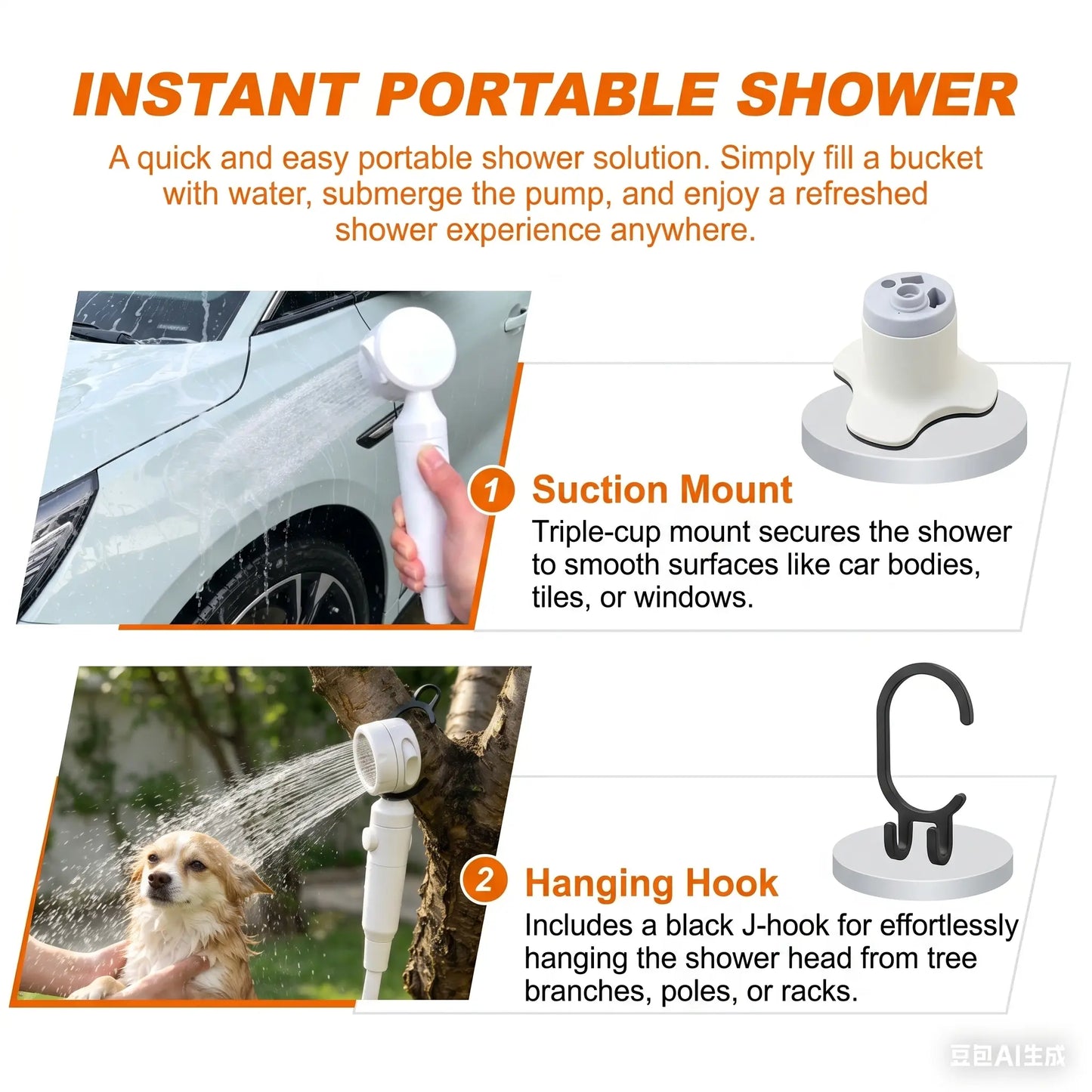 Wetough Portable Camping Shower Outdoor Camp Shower Pump,Upgrade Rechargeable Electric Shower Pump with Intelligent Digital Display Multiple Spray Modes for Camping, Hiking, Traveling