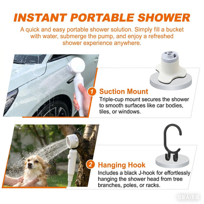 Wetough Portable Camping Shower Outdoor Camp Shower Pump,Upgrade Rechargeable Electric Shower Pump with Intelligent Digital Display Multiple Spray Modes for Camping, Hiking, Traveling
