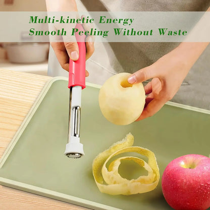 Multifunctional Retractable Stainless Steel Peeler 2 in 1 Apple Peeler Corer Slicer Easy Grip Kitchen Gadget for Fruit Vegetable (Red)