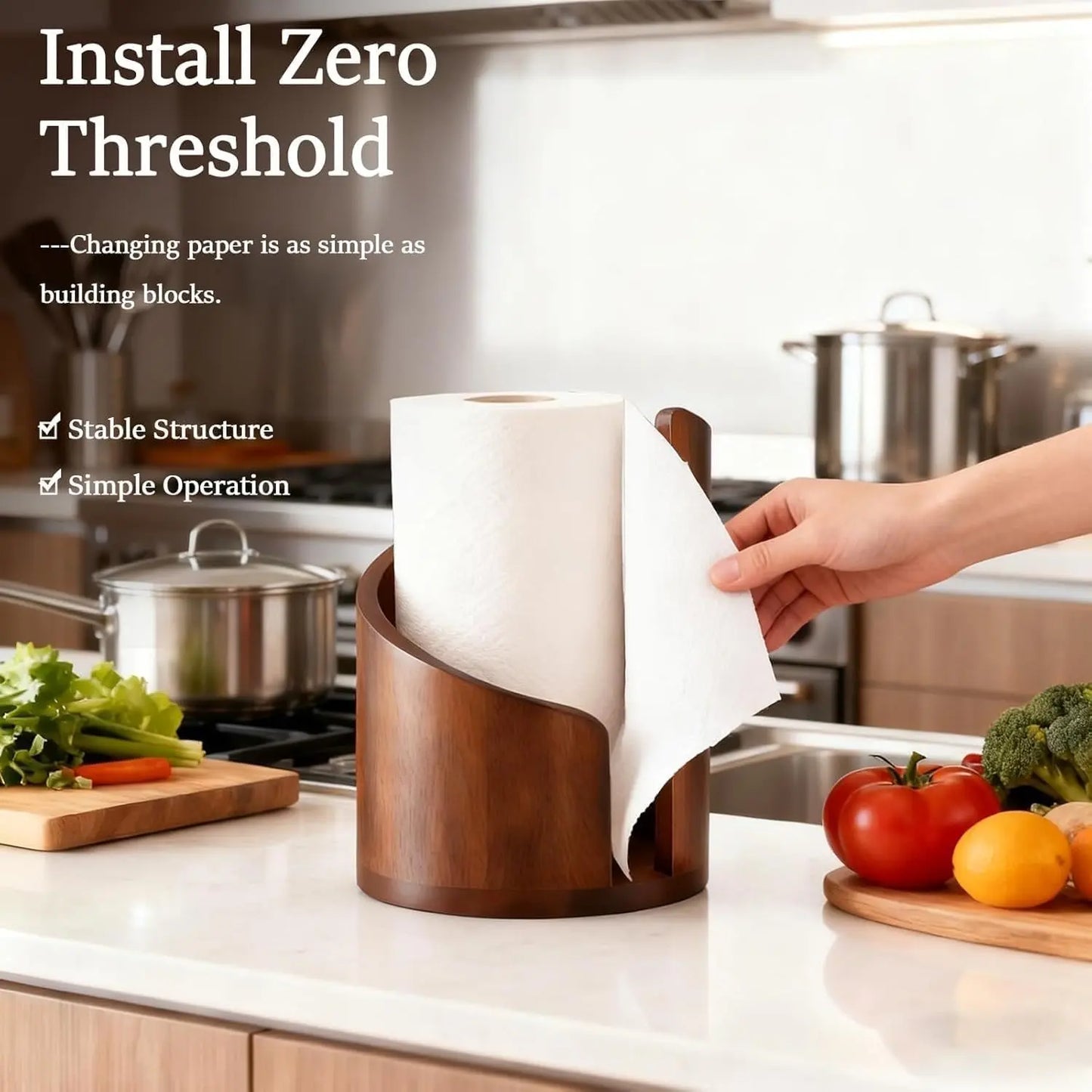 2026 New Mountain Paper Towel Holder, Countertop Style, Natural Mango Wood Base, Iron Stand, Kitchen Storage, Table Placement, Home Decor