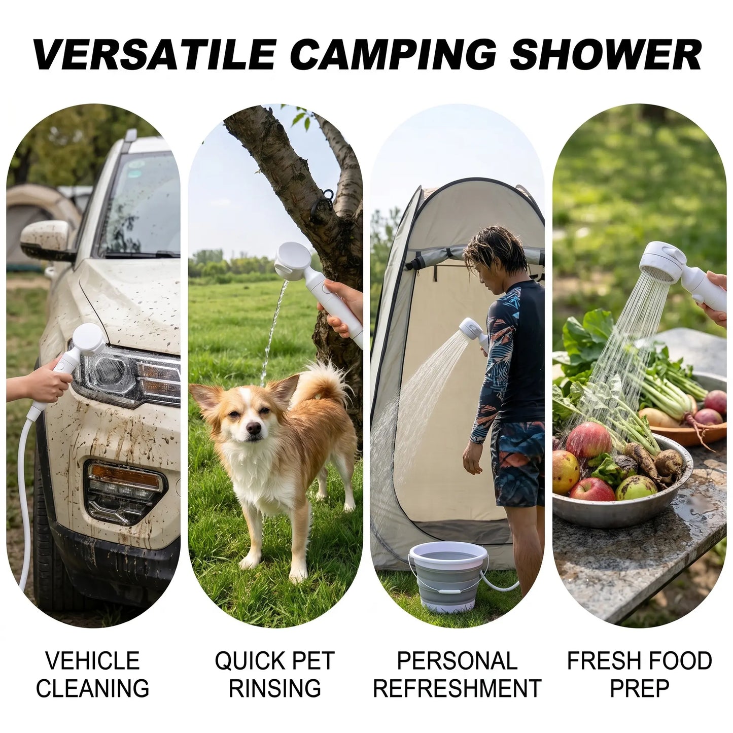 Wetough Portable Camping Shower Outdoor Camp Shower Pump,Upgrade Rechargeable Electric Shower Pump with Intelligent Digital Display Multiple Spray Modes for Camping, Hiking, Traveling